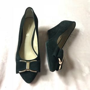 BCBG Black suede bow tie wedge